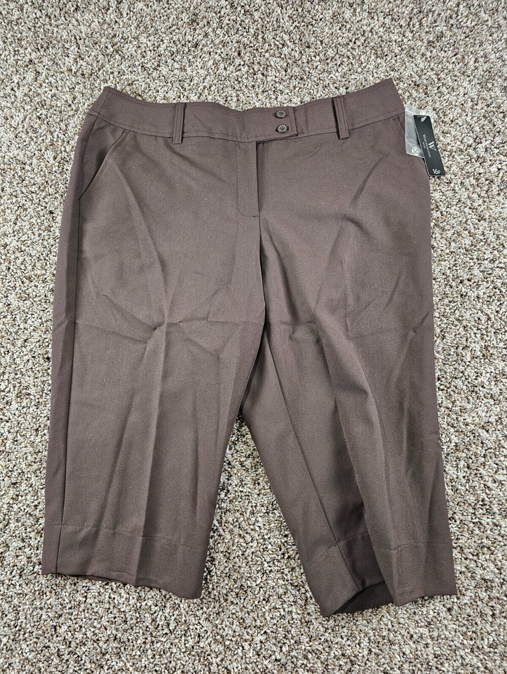 Worthington Womens Sz 16P Petite Capri Length Modern Fit Dress Pants Brown NEW